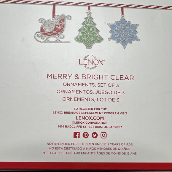 Lenox Merry & Bright Christmas Ornament Set of 3 Tree Sleigh Snowflake Metal NIB - Picture 3 of 4